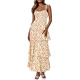 Wenrine Womens Summer Floral Maxi Dresses Sleeveless Spaghetti Strap Tie Back Ruffle Tiered Flowy Dresses