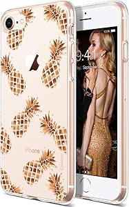 COOLWEE iPhone SE 2020 Case 2nd Generation, iPhone 8 Case, Clear iPhone 7 Case Rose Gold Shiny Glitter Cool Thin Floral Soft TPU Bumper Protective Cover for Apple iPhone 8 4.7 inch Rose Gold Pineapple