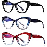 bullabulling 3Pack Oversized Oprah Style Reading Glasses For Women Men Spring Hinges Blue Light Blocking Computer Readers