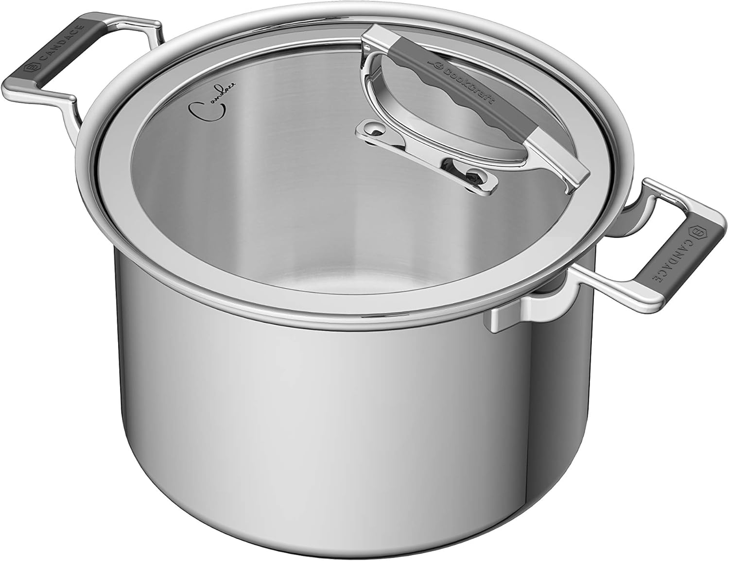 CookCraft by Candace Stainless Steel 8Qt. TriPly Stock Pot Featuring Silicone Handles and