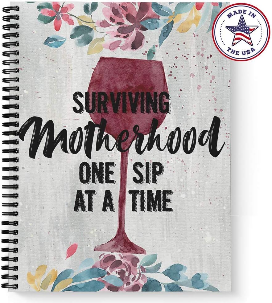 Softcover One Sip at A Time 8.5" x 11" Spiral Notebook/Journal, 120 College Ruled Pages, Durable Gloss Laminated Cover, Black Wire-o Spiral. Made in The USA