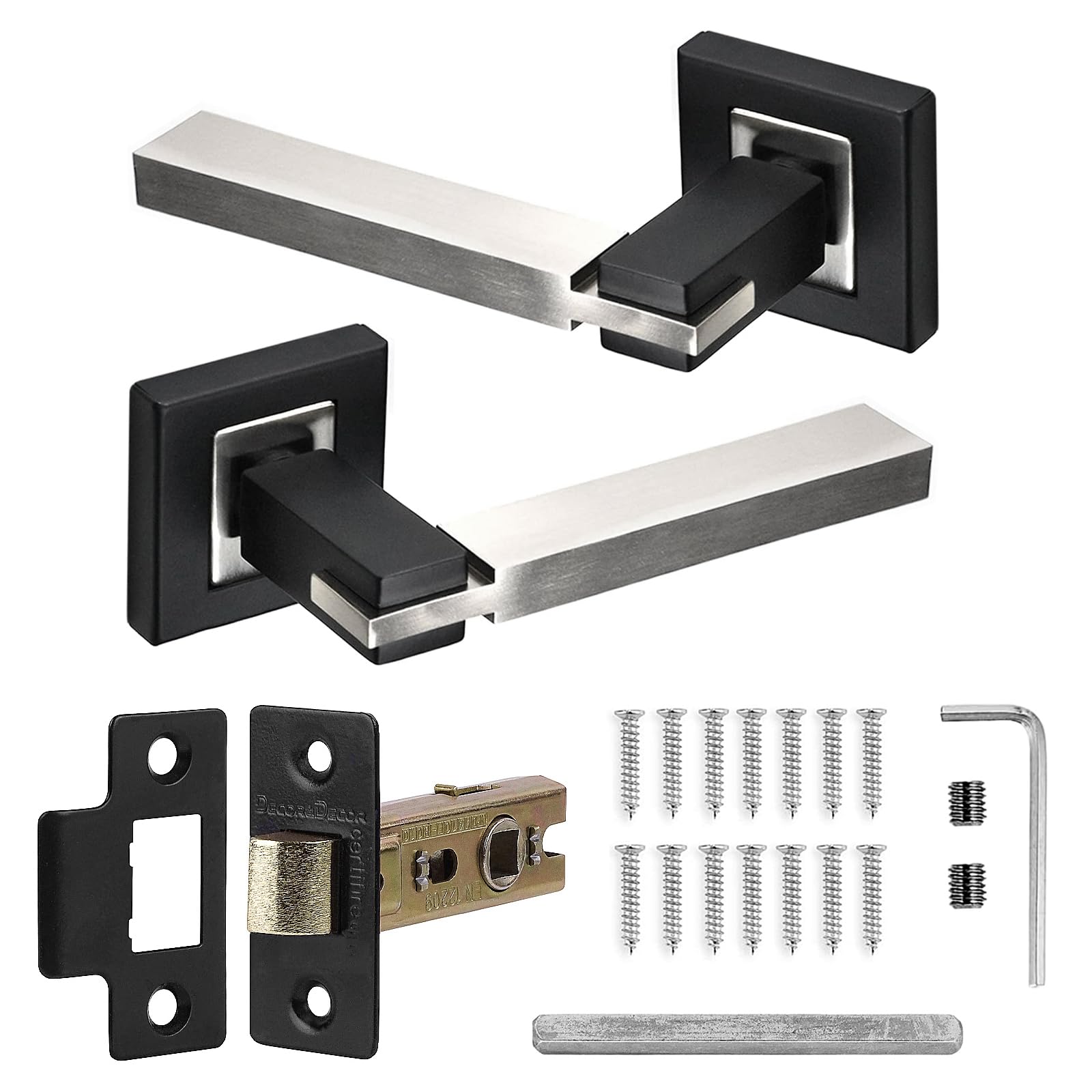 Decoranddecor Nexus Duo-Tone Silver and Black Internal Lever Set – Aluminium Handles with Mortice Latch, Contemporary Style Hardware for Home and Office Interior Doors