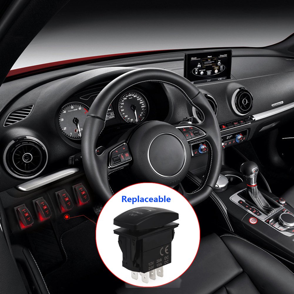 WATERWICH 7 pin Momentary Winch In Out Rocker Toggle Switch Waterproof DC 20A 12V/10A 24V Black Shell/ON-OFF-ON DPDT illuminated Rocker Switch For Auto Truck Boat Marine Off Road (Green)