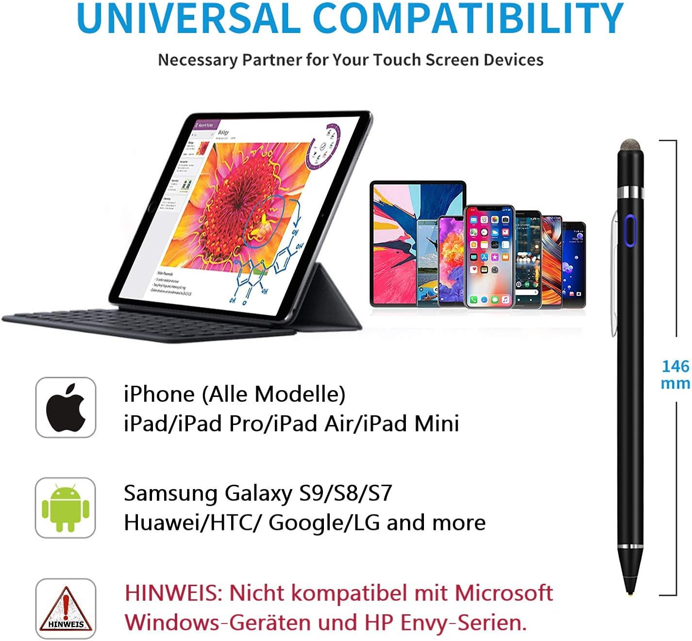 Active Stylus Pen For All Touch Screens 1 5 Mm Fine Amazon De Elektronik