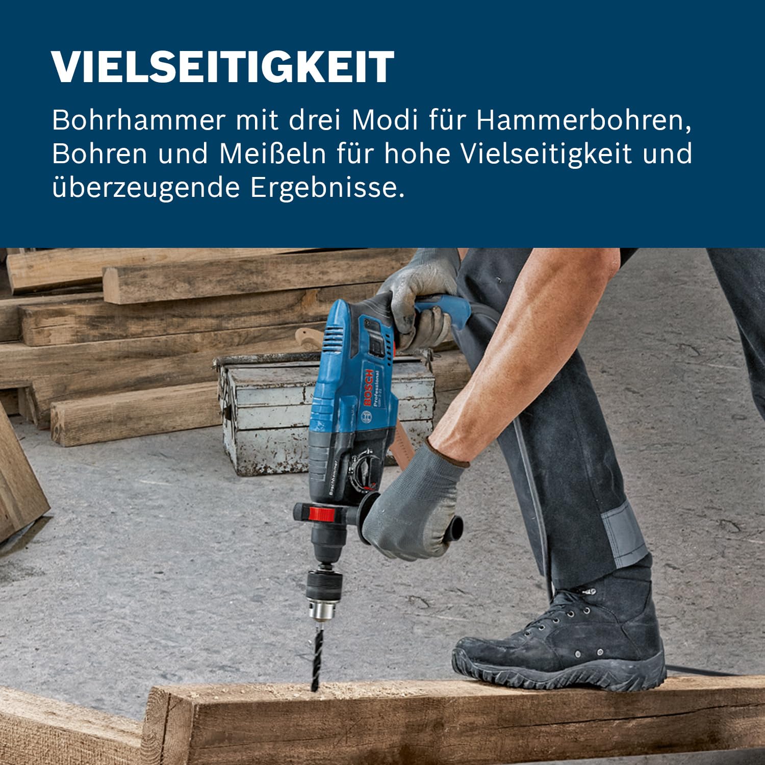 Bosch Professional Bohrhammer GBH 2-21 (mit SDS plus, inkl. Zusatzhandgriff, Maschinentuch, Tiefenanschlag, Handwerkoffer)