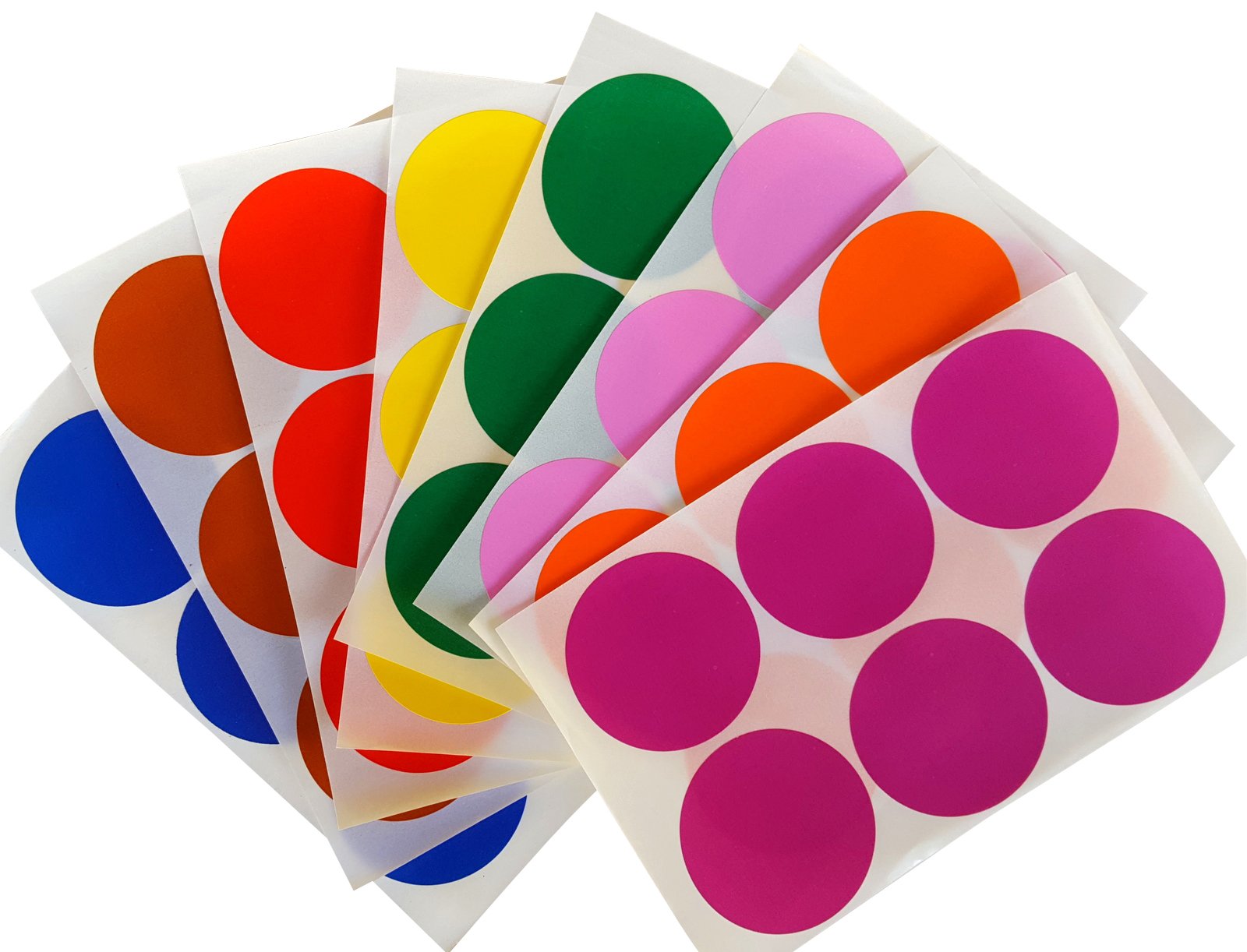 Red, Blue, Green, Yellow, Purple, Orange, Brown and Pink - 2" Inch Round Sticker Dots (50Mm) - Home Moving Labels Permanent Adhesive - Label Stickers 96 Pack by Royal Green