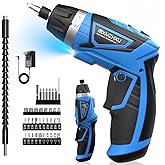 8V Cordless Screwdriver,6+1 Torque Max 10N·m Electric Power Screwdriver with 47 Accessories,180°Pivoting Handle, 2000mAh Rechargeable Screw Gun&Bit Set with LED Light, Flexible Shaft,for Home,Office