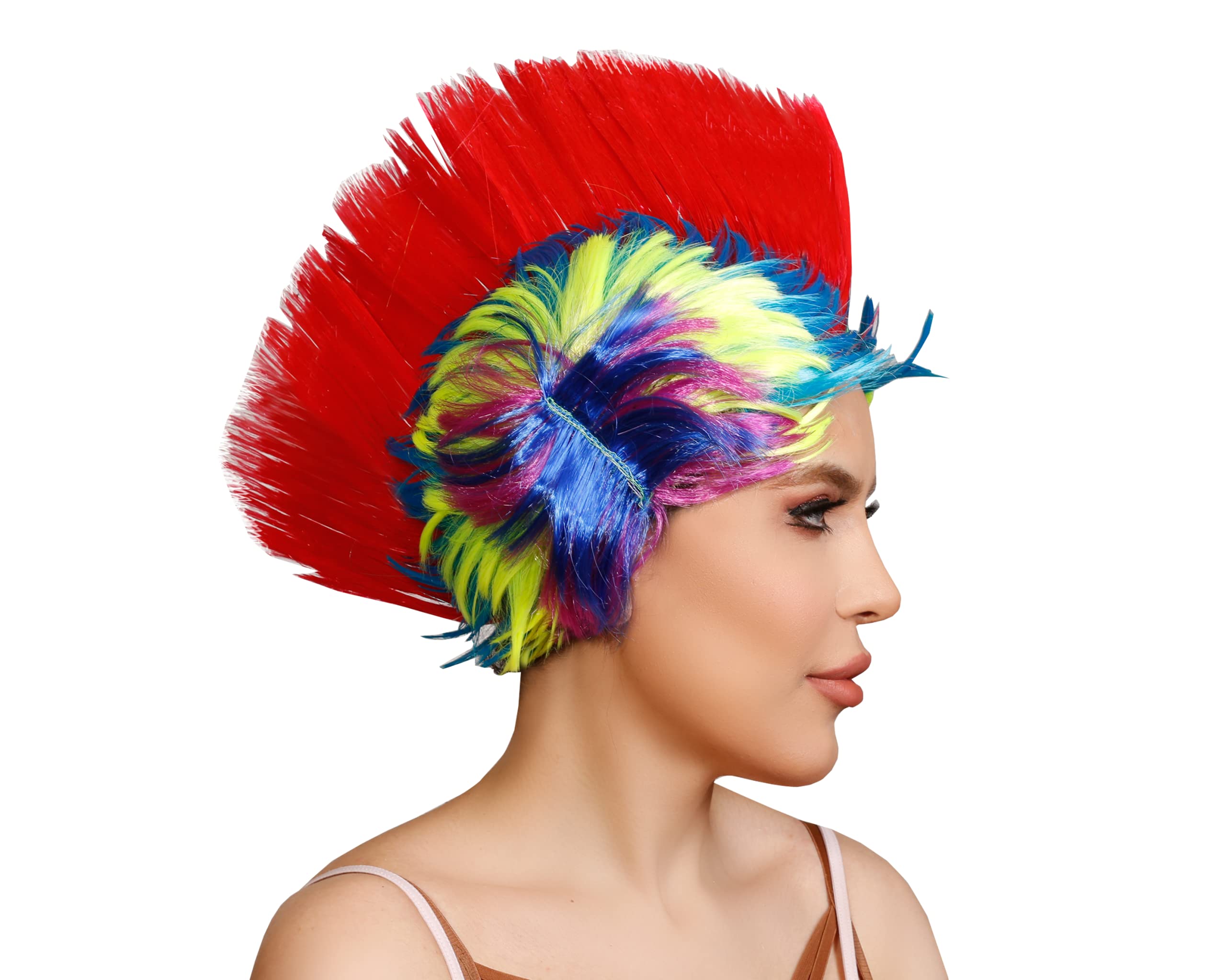 Punk Rocker Unisex Mohican Rooster Mohawk Wig Rainbow Red 1