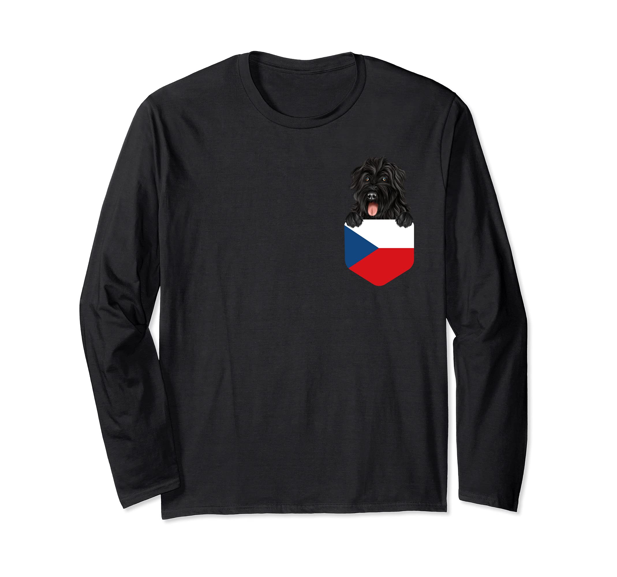 Czech Republic Flag Bouvier des Flandres Dog In Pocket Long Sleeve T-Shirt
