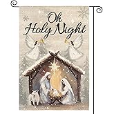 AVOIN colorlife Christmas Nativity Garden Flag 12x18 Inch Double Sided Outside, Oh Holy Night Jesus Winter Holiday Yard Outdoor Flag