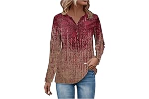 GOFULY Tee Shirts Womens Fall Ethnic Floral Baggy Bohemian Tops Long Sleeve Henley Neck V Neck Button Down Shirts Sweatshirt