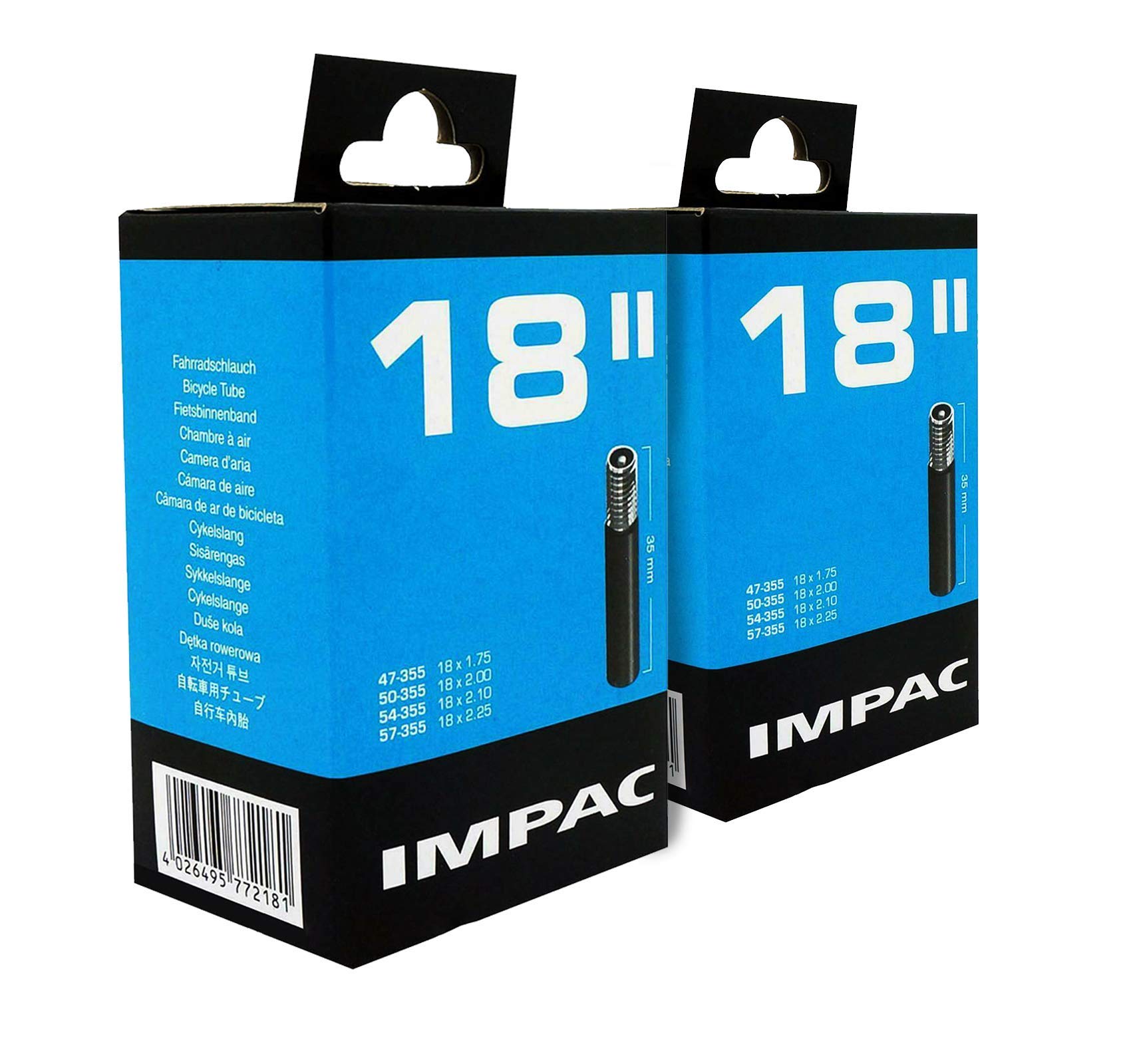 Impac 2 Pack Cycle Tubes 18" Schrader Valve (Car Type Valve) - 18 x 1.75-2.25 (47-355/57-355)