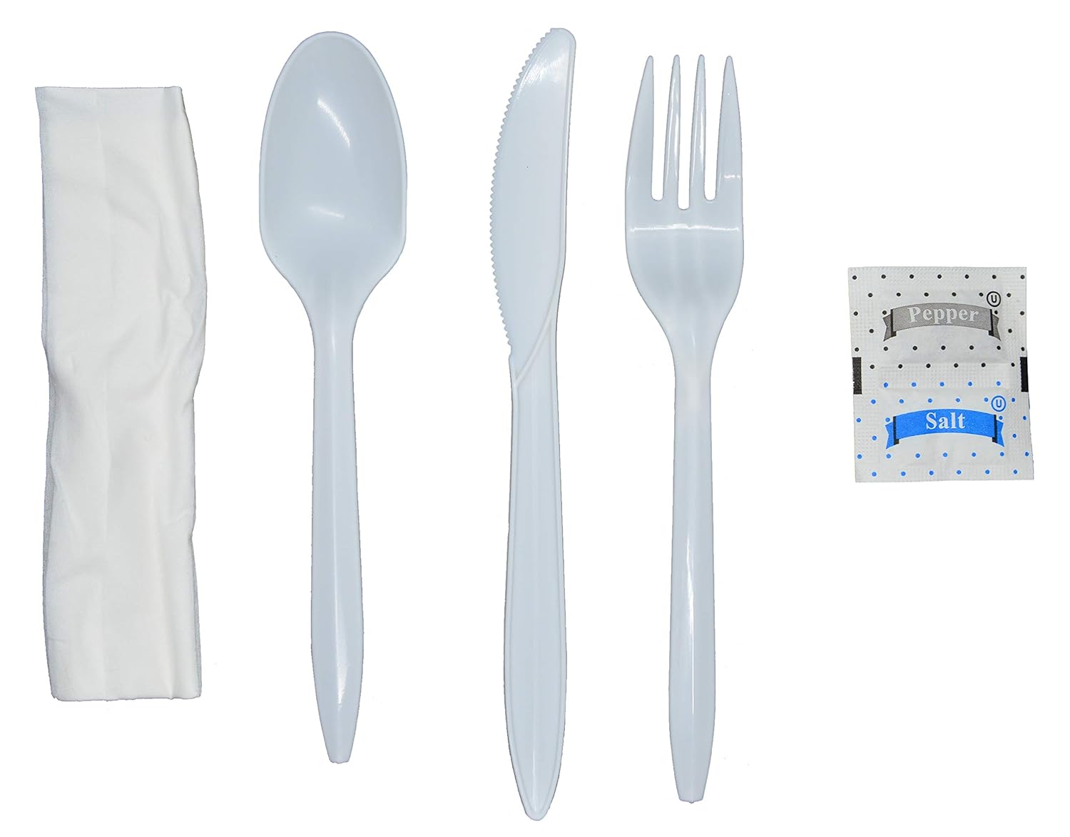Plastic Cutlery Kits, 6Piece, Med. Wt. PP, White (250) [184,530 Cases