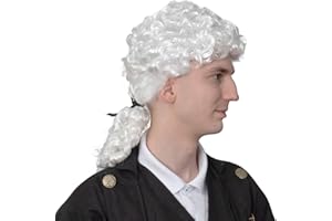 Skeleteen George Washington White Rubber Wig - Historical Colonial Powdered Wig with Ponytail Costume Accessory for Adults and Children