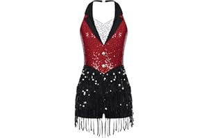 JEYPINMI Women's Sequins Leotard Set Ballroom Dance Dress Costume Cocktail Outfits with Gloves and Hats