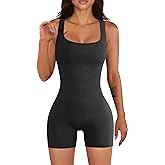 YIOIOIO Women Workout Romper Yoga Ribbed Square Neck One Piece Seamless Tank Top Jumpsuit