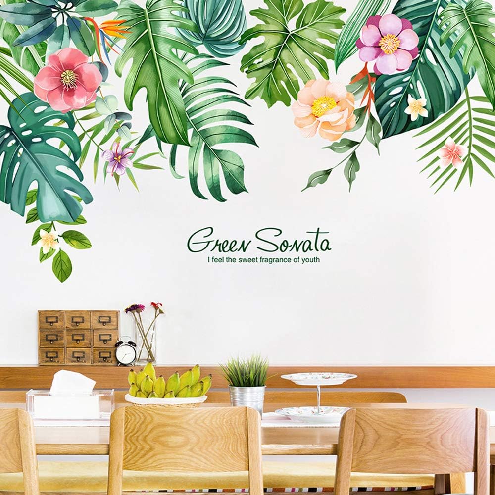 Amazon Com Diy Green Plants Leaves Tropical Flower Wall Decal Laszola Removable Watercolor Plant Leaf Wall Sticker Home Nursery Decor Art Murals Paper Decoration For Bedroom Living Room Office Bathroom Arts Crafts