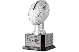 TrophySmack Perpetual Fantasy Football Trophy - Customizable Championship Trophy Award Winner | Free Engraving up to 19 Years Past Winners, 15 Inch Tall (Silver)