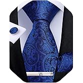 DiBanGu Paisley Ties for Men Silk Necktie and Pocket Square Cufflinks Tie Clip Set Woven Classic Mens Tie for Wedding Party