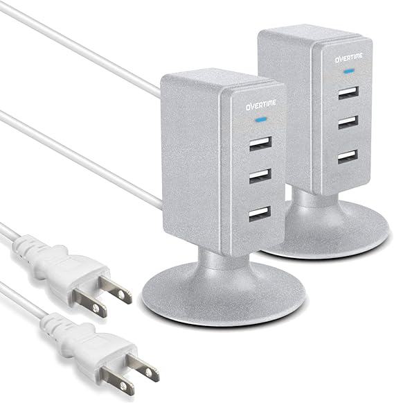 Multiple USB Charger (2 Pack), Overtime 3.1A 3Port Desktop