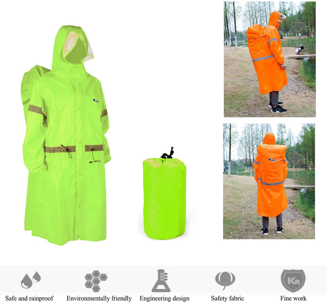 HINATAA Rain Poncho,Reflective Backpack Poncho Rain Cover Lightweight