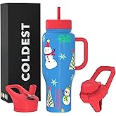 Coldest Tumbler with Handle and Straw, 100% Leak Proof Insulated Tumbler with Lid and Straw (3 Lids), Stainless Steel Tumblers for Women & Men, Cup Holder Friendly Base, 36 oz (Mr. Snowie)