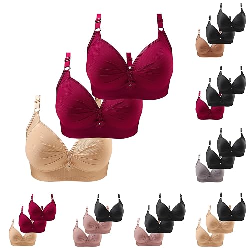 3PC Bras for Sagging Breasts Multipack Comfortable Seamless Wireless Bra Skin-Friendly High Support Non-Slip Bralette Silky Plus Size Push Up Underwear Adjustable Thin Straps Bosom Everyday Wear