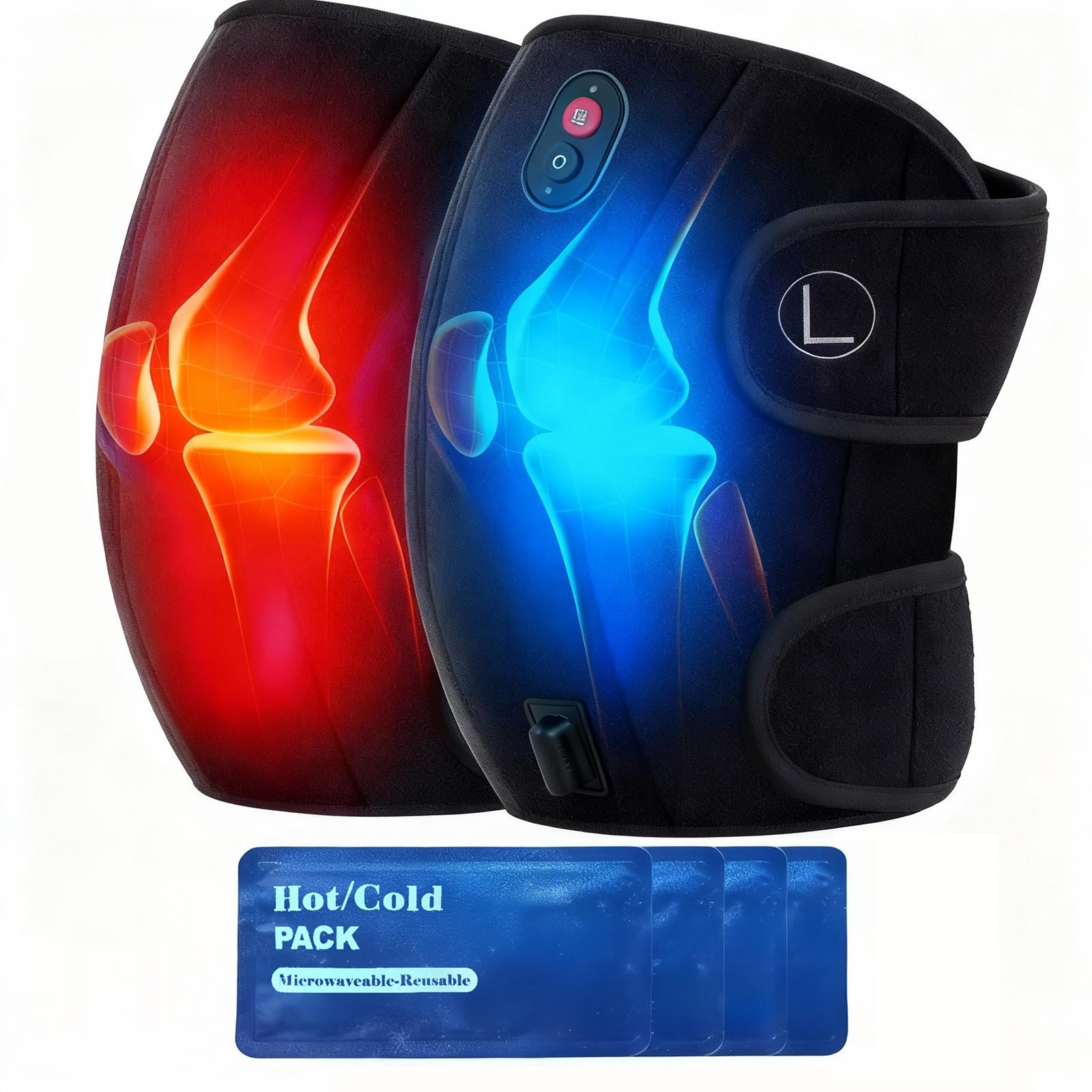 Photo 1 of CooCoCo FSA Eligible HSA Knee Massager with Heat, Knee Pain Relief, Knee Heating Pad, Electric Heated Knee Brace with 2 Heating Levels, 5 Vibration Modes, 4pcs 5''x9'' Cold Packs