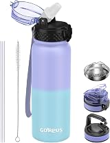 GOPPUS 600ml Stainless Steel Water Bottle with Straw, Double Wall Insulated,