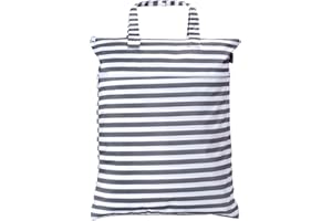 Teamoy Travel Hanging Wet Dry Bag Organizer (17.3 x 13.4 inches) with Two Compartments for Cloth Diaper, Laundry, Swimsuits and More, Easy to Hang Everywhere (M, Gray Strips)