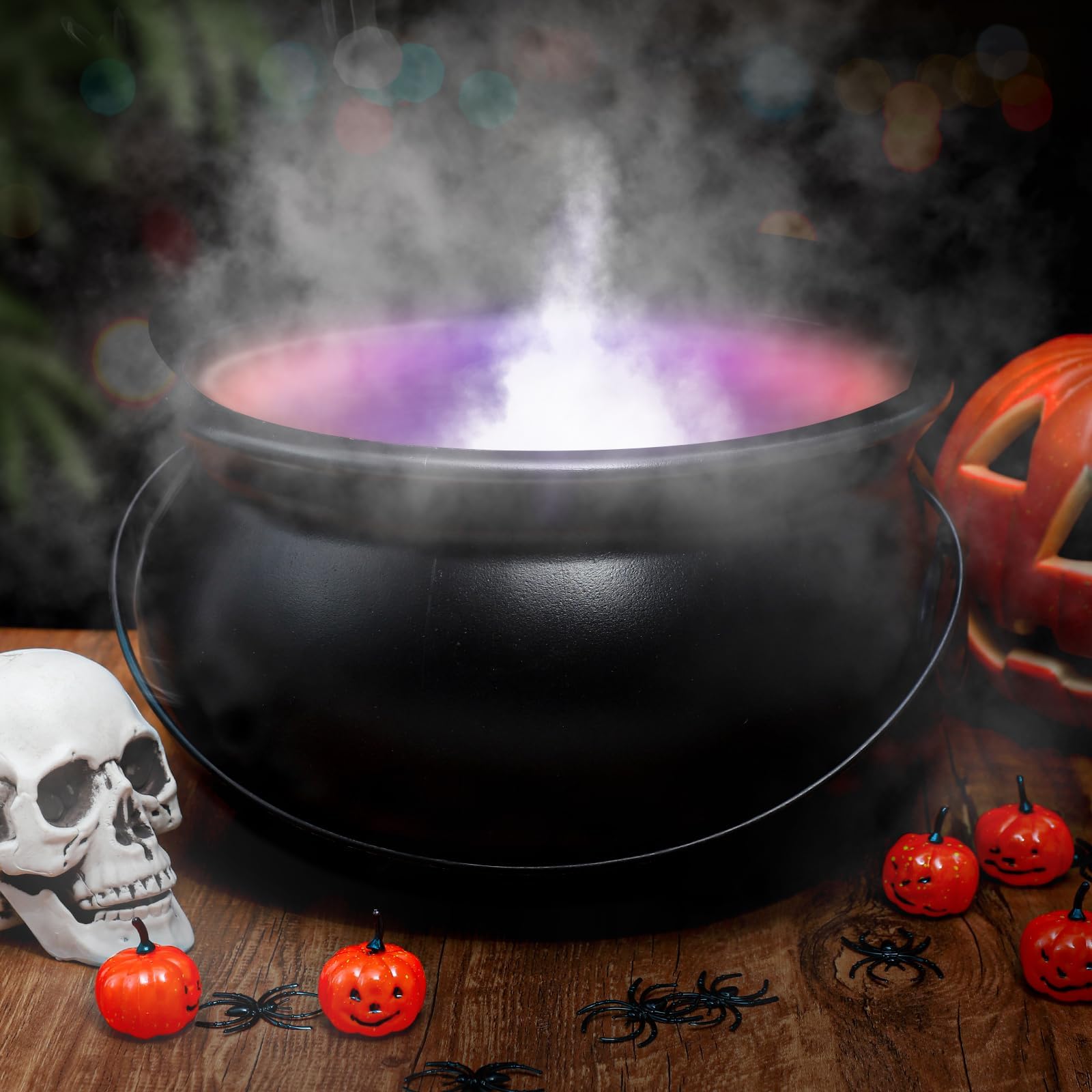 Photo 1 of Sel Natural Halloween Decorations 12" Large Witches Cauldron with Mist Maker Fogger Black Witch Cauldron Kettle Pot 12 LED Light Color Change Pond Fog Maker for Holidays Parties Outdoor Decorations