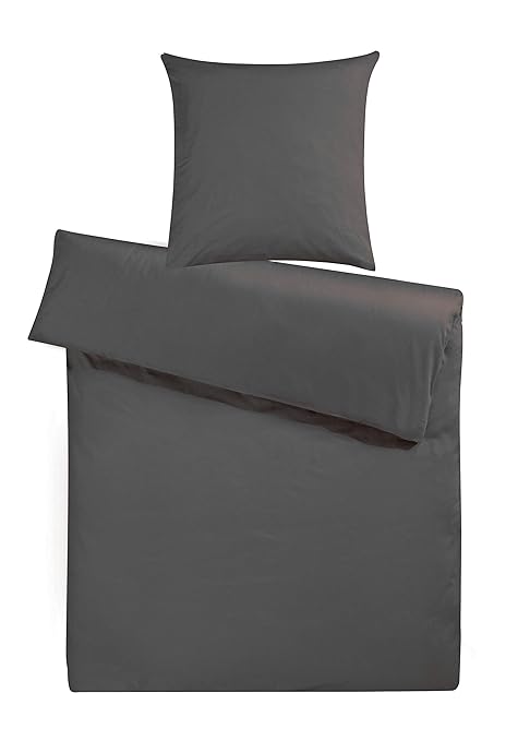 Carpe Sonno große Winter-Bettwäsche 240 x 220 cm einfarbig anthrazit grau Biber Bettwäsche mit Reißverschluss aus 100% Baumwo