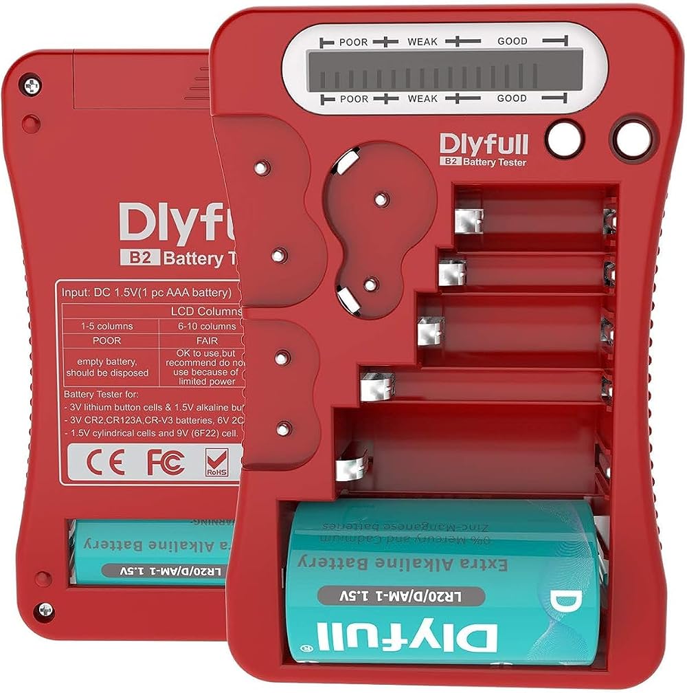 DLYFULL Universal Battery Tester with LCD AA AAA C D 9V CR2032 CR123A CR2