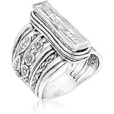 JEAN RACHEL JEWELRY Sterling Silver Baguette CZ Floral Ring for Women - 925 Sterling Silver Ring - Vintage Inspired Statement Ring - Hypoallergenic, Lead & Nickel Free - Boho Artisan Design