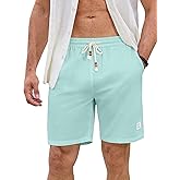 JMIERR Mens Shorts Linen Cotton 7" Casual Elastic Waist Drawstring Lightweight Summer Beach Shorts with Pockets