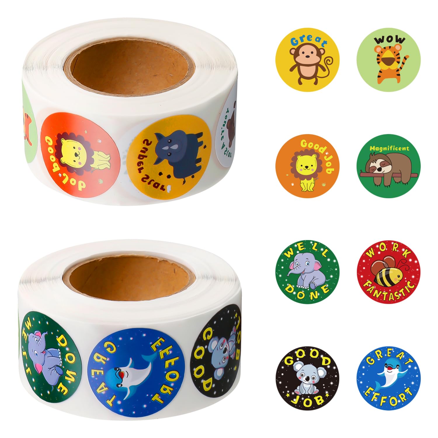 Bojueshaw 1000pcs Animal Stickers with Multiple Pattern Designs,Motivational Stickers with Cute Animal Designs,Easy to Stick Classroom Motivational Stickers