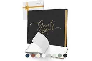 ARTESORI Black Wedding Guest Book — Gold-Foiled Blank Guest Book for Wedding Reception, Funeral Guest & Baby Shower to Sign in — Linen Photo & Polaroid Guest Book, Elegant Guestbook
