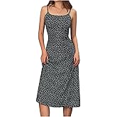 MakeMeChic Women's Wedding Guest Dress Midi Ditsy Floral Ruffle Spaghetti Strap Cami Dresses