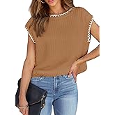 EVALESS Womens Cap Sleeve Sweater Vest Crewneck Short Sleeve Sweaters 2025 Spring Summer Trendy Casual Knit Tops