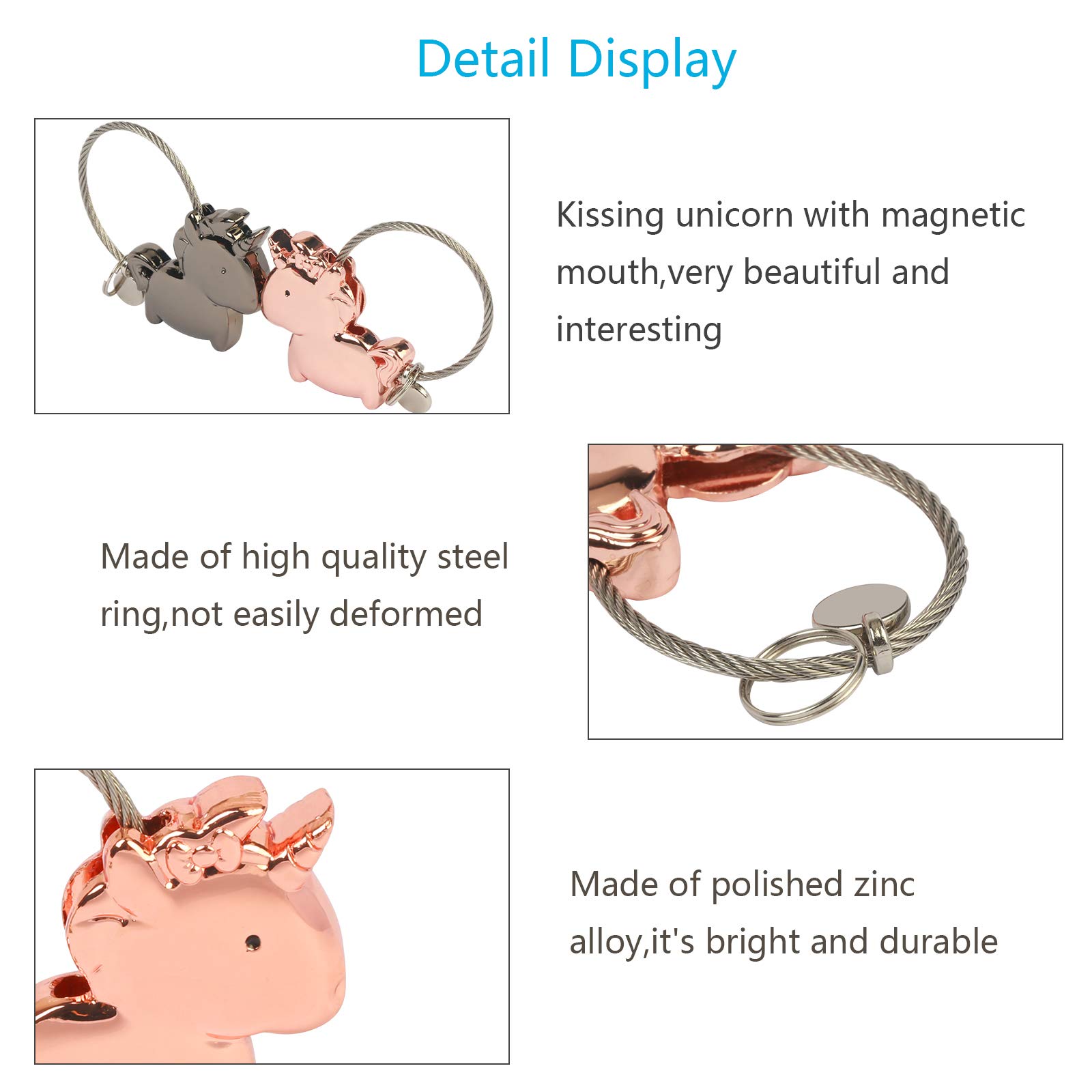 Keyrings ZoomSky 1 Pair Kissing Unicorn Keychian Couple Key Rings Zinc Alloy Key Chain with Magnetic for Boyfriend Girlfriend Sweet Gift for Valentines Wedding Birthday