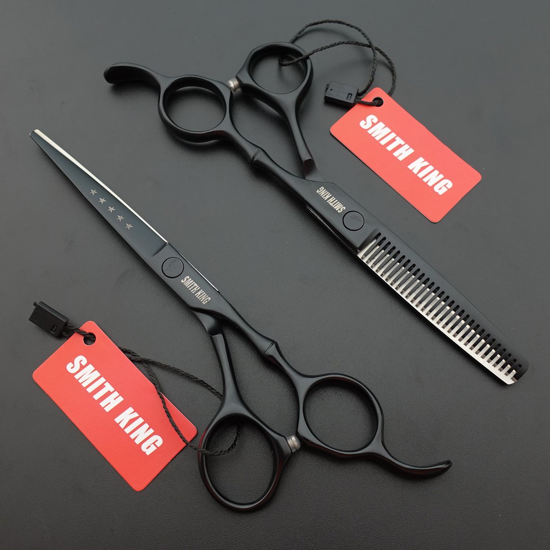 6.0 Inches Professional hair cutting thinning scissors set with razor (Black) : Beauty