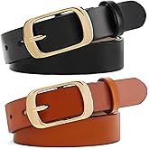 XILTAEN 2 Pack Women Genuine Leather Belts for Jeans Pants Dresses Ladies Waist Belt with Elegant Gold Pin Buckle