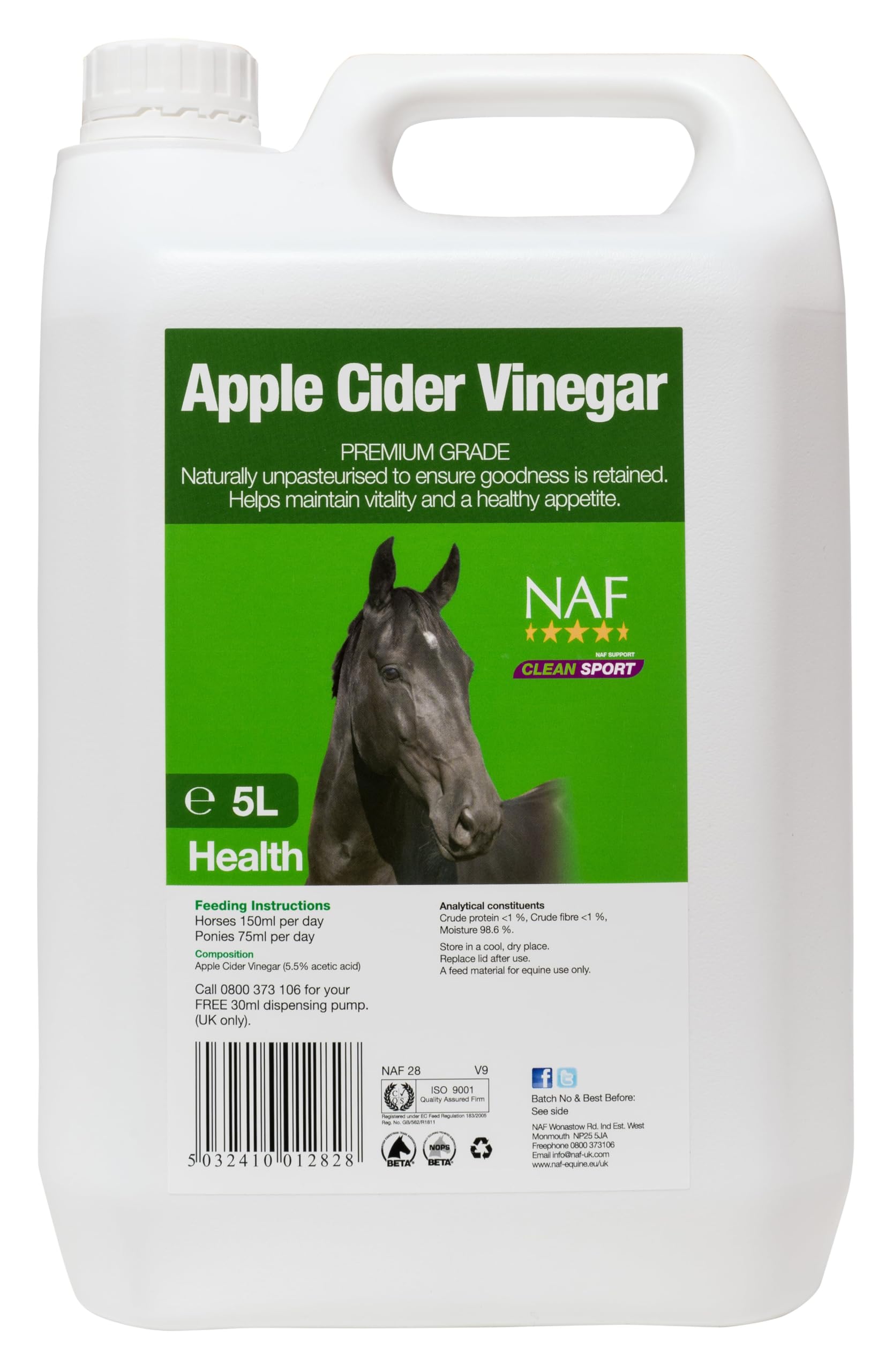 NAF Apple Cider Vinegar 2.5L – Natural Health Tonic for Horses – Supports Digestion, Joint Health & Coat Condition – Unpasteurised & Unfiltered – Everyday Equine Supplement