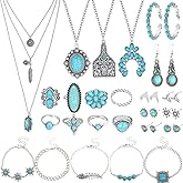 Thyrhntr Western Turquoise Jewelry for Women Beach Jewelry Necklaces Accessories Set Cowgirl Country Cowboy