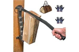 ABX Kindling Splitter, Log Splitter, Wood Splitter Cutter Heavy Duty, Wall Mounted Carbon Steel Firewood Splitter, with Firewood Storage Bag*1, Storage Loop*1, Gloves*2
