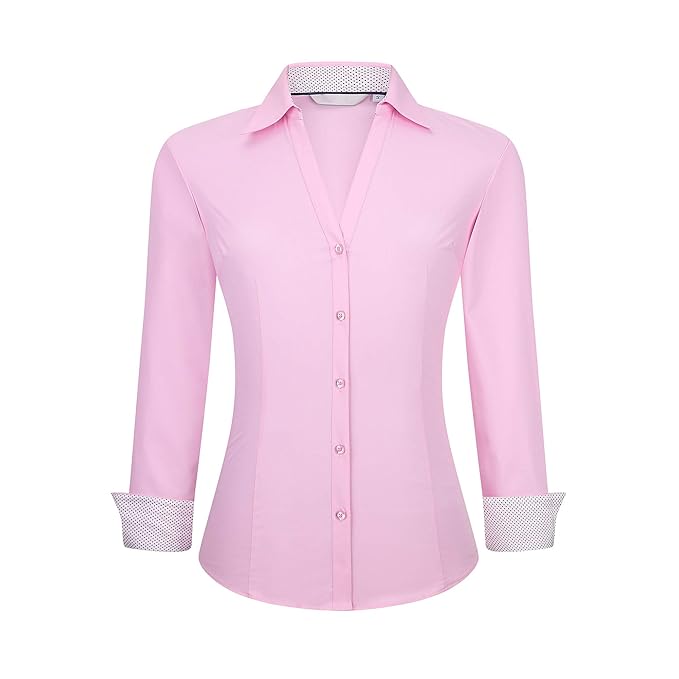 Buy Damipow Womens Button Down Shirts V Neck,Long Sleeve Dress Shirt