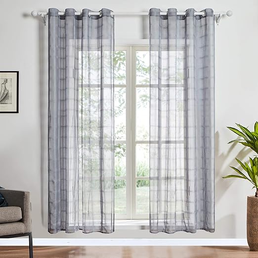 Amazon Com Top Finel Light Grey Grid Sheer Curtains 84 Inches