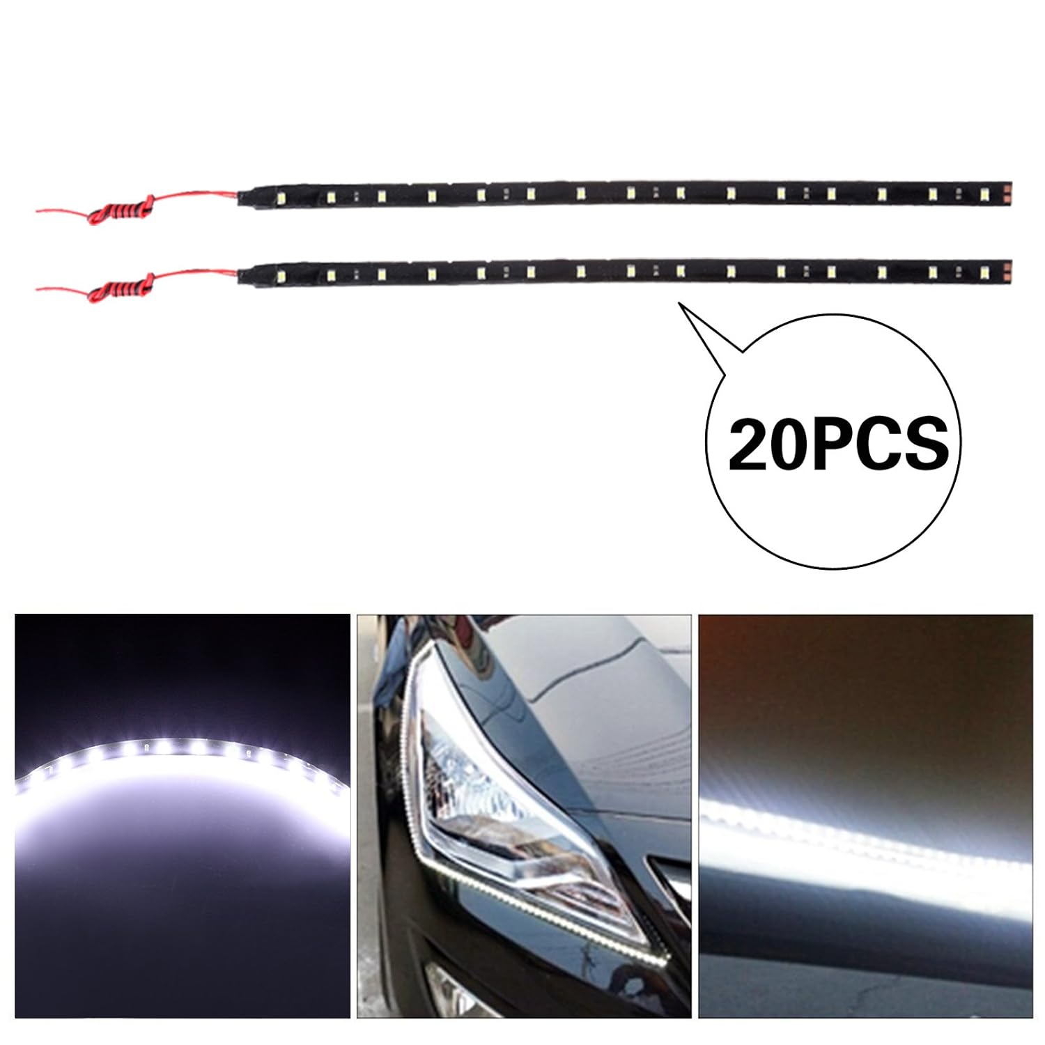 cciyu 20 Pack RGB 30CM 15-SMD White Motorcycle LED Strip Light Waterproof LED Under Dash Lighting Kit Replacement fit for Turn Signal Light