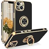 VENINGO iPhone 14 Case,Phone Case for iPhone 14,Slim Fit Soft 360° Ring Holder Kickstand Magnetic Car Mount Supported Easy Clean Shockproof Protective Cover for iPhone 14 6.1" 2022, Black/Golden