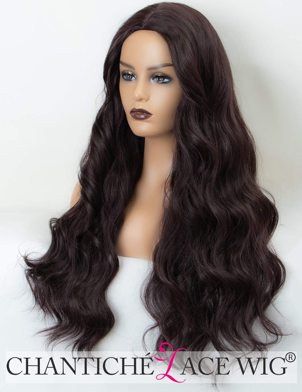 Chantiche Fashion Burgundy Wigs for Women - Long Wavy Synthetic Wig Middle Part Full Machine Made Heat Safe 24 Inch